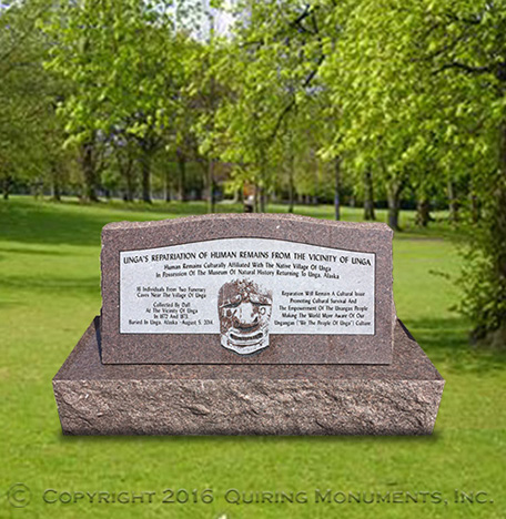 This memorial serves as a tribute to the Native peoples of Unga, Alaska, commemorating the remains of 16 individuals returned to their village